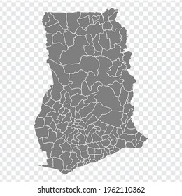 Blank map Ghana. Districts of Ghana map. High detailed vector map  on transparent background for your web site design, app, UI. EPS10. 