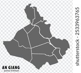 Blank map An Giang Province of Vietnam. High quality map An Giang with municipalities on transparent background for your web site design, logo, app, UI. Vietnam.  EPS10