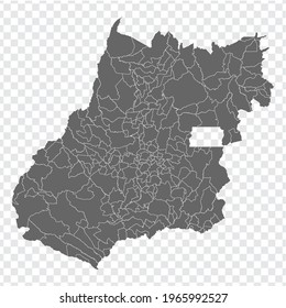 Mapa en blanco Goias de Brasil. Mapa de alta calidad Goias con municipios sobre fondo transparente para el diseño de su sitio web, logotipo, aplicación, interfaz de usuario.  Brasil.  EPS10.