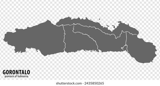 Blank map Gorontalo province of Indonesia. High quality map Gorontalo with municipalities on transparent background for your design. Republic of Indonesia.  EPS10.