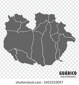 Blank map Guarico State of Venezuela. High quality map Guarico  State with municipalities on transparent background for your design. Bolivarian Republic of Venezuela.  EPS10.