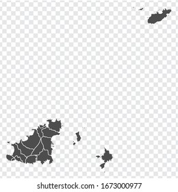 Leere Karte von Guernsey. Hochwertige Karte von Guernsey mit Provinzen auf transparentem Hintergrund für Ihr Webdesign, Logo, App, UI. Europa.  EPS10.