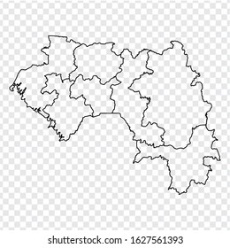Blank map of Guinea. High quality map of  Guinean Republic with provinces on transparent background for your web site design, logo, app, UI.  Africa. EPS10.