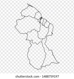 Blank map Guyana. High quality map of  Guyana with provinces on transparent background for your web site design, logo, app, UI. Stock vector.  EPS10. 