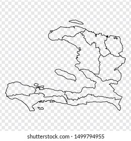 Blank map Haiti. High quality map of  Haiti with provinces on transparent background for your web site design, logo, app, UI. Stock vector.  EPS10. 
