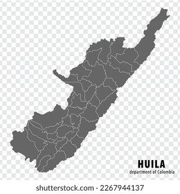 Blank map Huila Department of Colombia. High quality map Huila with municipalities on transparent background for your web site design, logo, app, UI. Colombia.  EPS10.