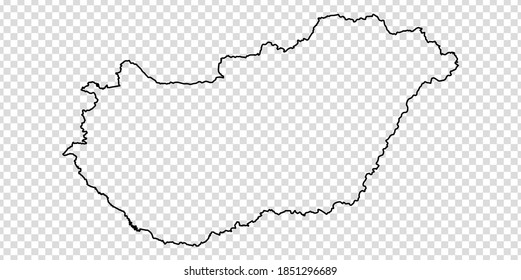 Blank Map of Hungary. Thin line Hungary map  on a transparent background. Stock vector. Flat design.