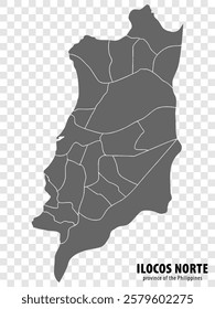 Blank map Ilocos Norte of Philippines. High quality map Province of Ilocos Norte with districts on transparent background for your web site design, logo, app, UI.  Republic of the Philippines. EPS10.