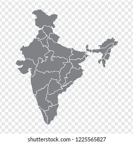 Blank map India. High quality map India with provinces on transparent background for your web site design, logo, app, UI. Stock vector. Vector illustration EPS10.