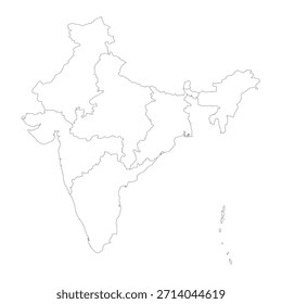 Leere Karte Indiens mit seiner Zonengliederung, einzeln auf weißem Hintergrund. Vektorgrafik