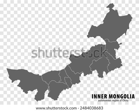 Blank map  Inner Mongolia of China. High quality map Inner Mongolia with municipalities on transparent background for your web site design, logo, app, UI. People's Republic of China.  EPS10.