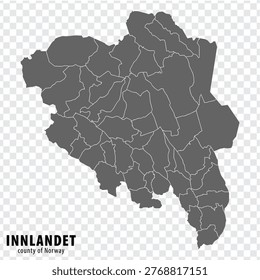 Blank map Innlandet is County of Norway. High quality map Innlandet County on transparent background for your web site design, app, UI.  Norway.  EPS10.