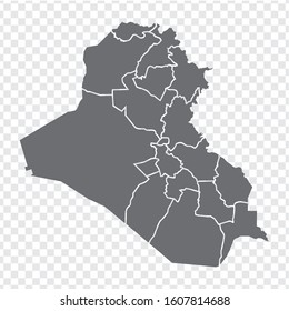 Blank map of Iraq. High quality map Republic of Iraq with provinces on transparent background for your web site design, logo, app, UI. Asia.  Middle East. EPS10. 