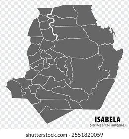 Mapa en blanco de Isabela de Filipinas. Mapa de alta calidad Provincia de Isabela con distritos sobre fondo transparente para su diseño de Sitio web, logotipo, App, UI. República de Filipinas.  EPS10.