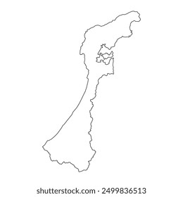 Blank map of Ishikawa prefecture isolated on white background. Vector illustration