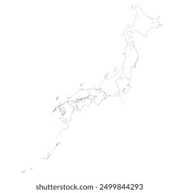 Blank map of Japan with its administrative division on on 7 regions isolated on white background. Vector illustration 