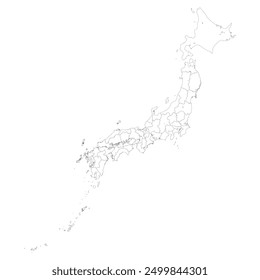 Mapa en blanco de Japón con su división administrativa en 47 prefecturas aisladas sobre fondo blanco. Ilustración vectorial 