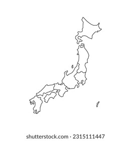 Blank map of Japan. High quality map of Japan with provinces on transparent background for your web site design, logo, app, UI. Asia. EPS10. vector