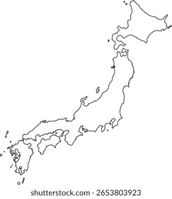 Blank map of Japan showing only national borders. Ideal for educational, geographical, or custom design purposes. No internal divisions.	