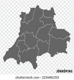 Leere Karte Jonkoping County von Schweden. Hochwertige Karte Scania County auf transparentem Hintergrund für Ihre Website-Design, Logo, App, UI.  Schweden.  EPS10.