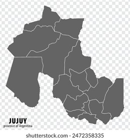 Blank map Jujuy Province of Argentina. High quality map Province of Jujuy with districts on transparent background for your web site design, logo, app, UI. Argentine Republic.  EPS10.