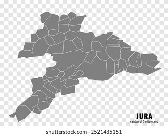 Mapa em branco Jura sobre fundo transparente. Cantão de Jura mapa com distritos em cinza para o seu design. Suíça. EPS10