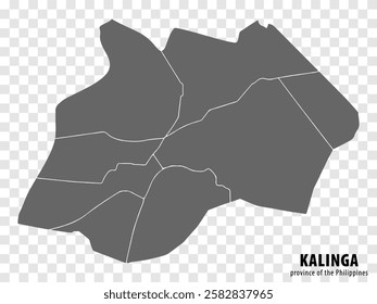 Blank map Kalinga  of Philippines. High quality map Kalinga  Province with districts on transparent background for your web site design, logo, app, UI.  Republic of the Philippines. EPS10.