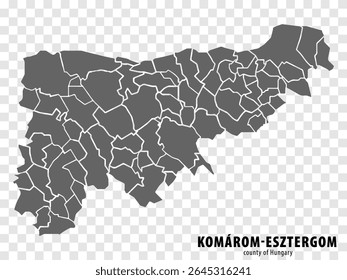 Mapa em branco Komarom-Esztergom County County of Hungary. Mapa de alta qualidade Komarom-Esztergom County com municípios em fundo transparente para o design do seu site, logotipo, aplicativo, UI. Hungria. EPS10