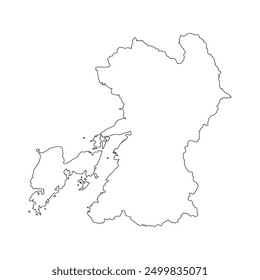 Leere Karte der Präfektur Kumamoto einzeln auf weißem Hintergrund. Vektorgrafik