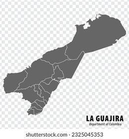 Blank map La Guajira Department of Colombia. High quality map La Guajira with municipalities on transparent background for your web site design, logo, app, UI. Colombia.  EPS10.