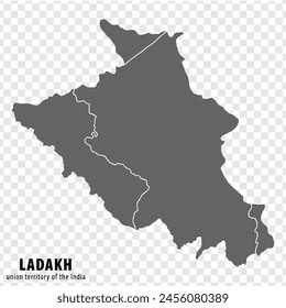 Blank map Ladakh of India. High quality map of Ladakh  with districtson transparent background for your web site design, logo, app, UI. Union Territory of Ladakh in India.  EPS10.