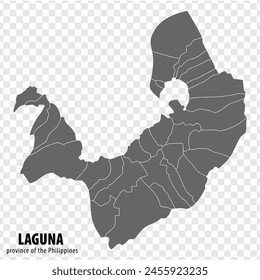 Mapa en blanco Laguna de Filipinas. Mapa de alta calidad Provincia de Laguna con distritos en fondo transparente para su diseño de Sitio web, logotipo, App, UI. República de Filipinas.  EPS10.