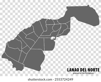 Blank map Lanao del Norte of Philippines. High quality map Province of Lanao del Norte with districts on transparent background for your web site design, logo, app, UI.  Philippines.  EPS10.