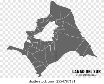 Blank map Lanao del Sur of Philippines. High quality map Province of Lanao del Sur with districts on transparent background for your web site design, logo, app, UI.   Philippines.  EPS10.