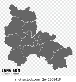 Blank map Lang Son Province of Vietnam. High quality map Lang Son with districts on transparent background for your web site design, logo, app, UI. Vietnam.  EPS10