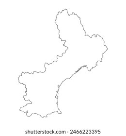 Mapa en blanco de la provincia de Languedoc-Rosellón. Ilustración vectorial