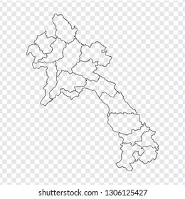Blank map  Laos. High quality map  Laos with provinces on transparent background for your web site design, logo, app, UI. Stock vector. Vector illustration EPS10. 