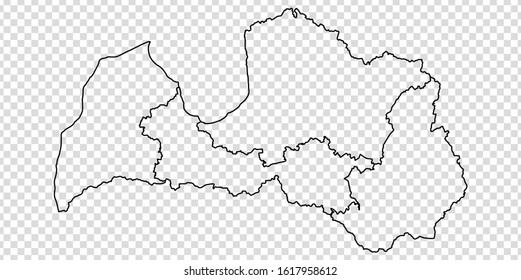 Blank map of  Latvia. High quality map  Latvian republic with provinces on transparent background for your web site design, logo, app, UI.  Europe. EPS10. 