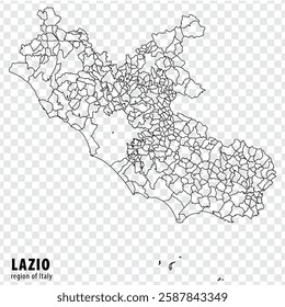 Blank map Lazio of Italy. High quality map Region Lazio with municipalities on transparent background for your web site design, logo, app, UI.  EPS10.