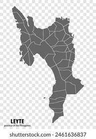 Blank map Leyte of Philippines. High quality map Province of Leyte with districts on transparent background for your web site design, logo, app, UI.  Republic of the Philippines.  EPS10.
