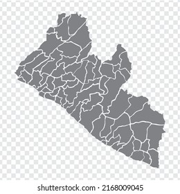 Blank map of Liberia. High quality map Federal Republic of Liberia with provinces on transparent background for your web site design, logo, app, UI. Africa. Stock vector.  EPS10. 