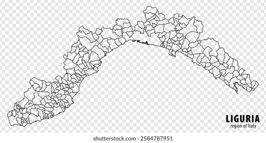 Blank map Liguria of Italy. High quality map Region Liguria with municipalities on transparent background for your web site design, logo, app, UI.  EPS10.