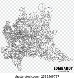 Blank map Lombardy of Italy. High quality map Region Lombardy with municipalities on transparent background for your web site design, logo, app, UI.  EPS10.