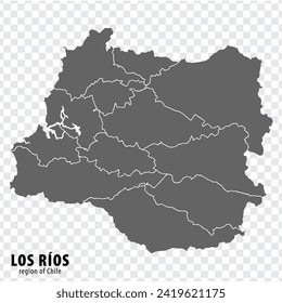 Blank Karte Los Rios Region von Chile. Hochwertige Karte Los Rios mit Kommunen auf transparentem Hintergrund für Ihre Website-Design, Logo, App, UI. Republik Chile.  EPS10.