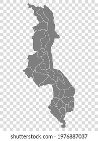 Blank map  of Malawi. Districts of Malawi map. High detailed vector map   Republic of Malawi on transparent background for your web site design, logo, app, UI.  EPS10. 