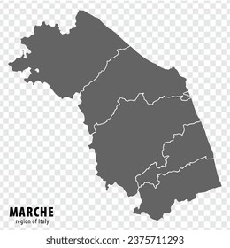 Blank map Marche of Italy. High quality map Region Marche with municipalities on transparent background for your web site design, logo, app, UI.  EPS10.