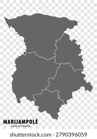 Blank map Marijampole County of Lithuania. High quality map Marijampole County on transparent background for your web site design, app, UI.  Lithuania.  EPS10.