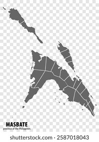 Blank map Masbate of Philippines. High quality map Masbate Province with districts on transparent background for your web site design, logo, app, UI.  Republic of the Philippines. EPS10.