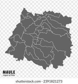 Blank map Maule Region of Chile. High quality map Maule with municipalities on transparent background for your web site design, logo, app, UI. Republic of Chile.  EPS10.