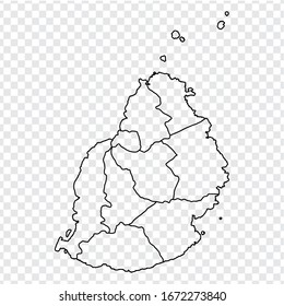 Mapa en blanco de Mauricio. Mapa de alta calidad  República de Mauricio con provincias sobre fondo transparente para el diseño de su sitio web, logotipo, aplicación, UI. África. EPS10.